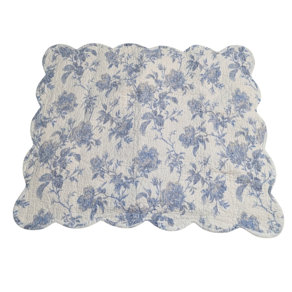 Blue White Floral Standard Pillow Shams Cottagecore Shabby Chic Cotton